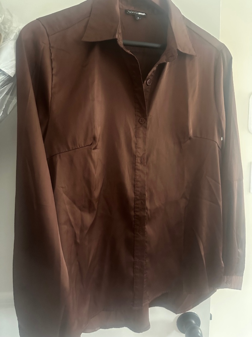 Fashion Nova Brown Satin blouse